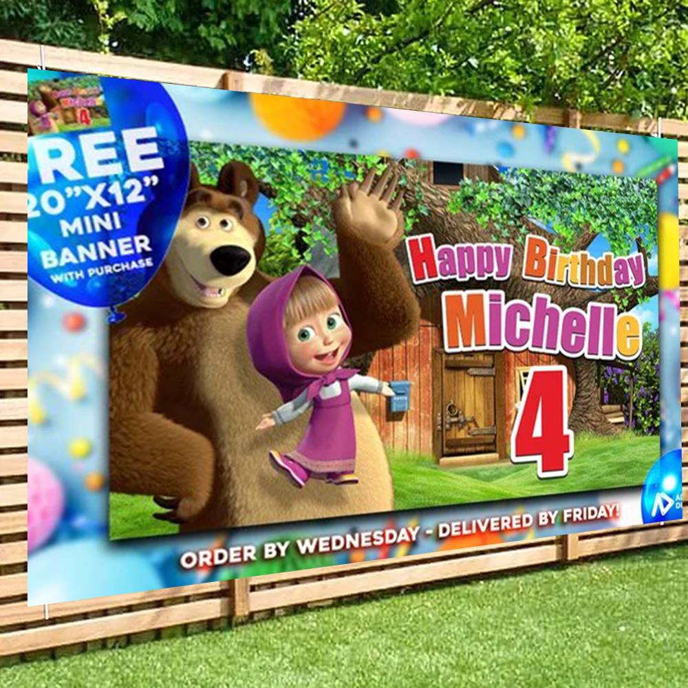 Cartoon M-Masha And The B-Bear Photography Backdrop Summer Beach Background Cloth for Wedding Booth Digital Printed Seamless