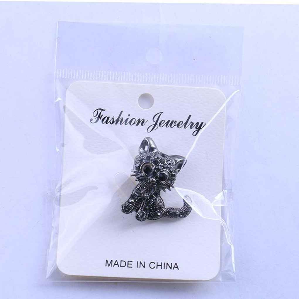 Women Lovely Style Sparkling Crystal Rhinestone Brooch Girl Cartoon Cat Scarf Pin Breastpin Wedding Jewelry Gift