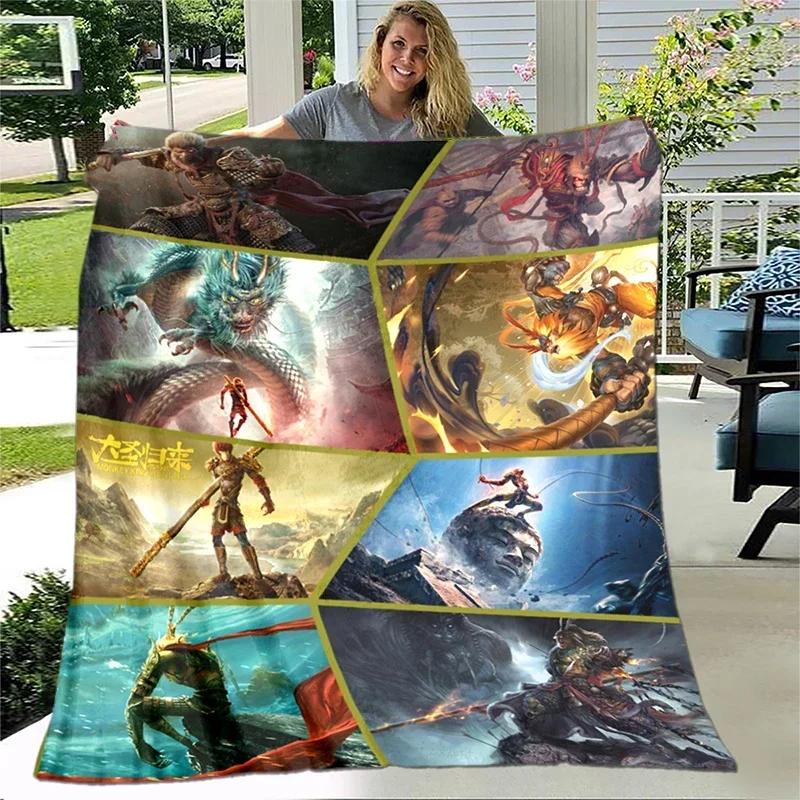 Art Sun Wukong Monkey King Soft Plush Sofa Bed Throwing Cartoon Picnic Blanket Modern Flannel Blanket Printed Comforter Gift