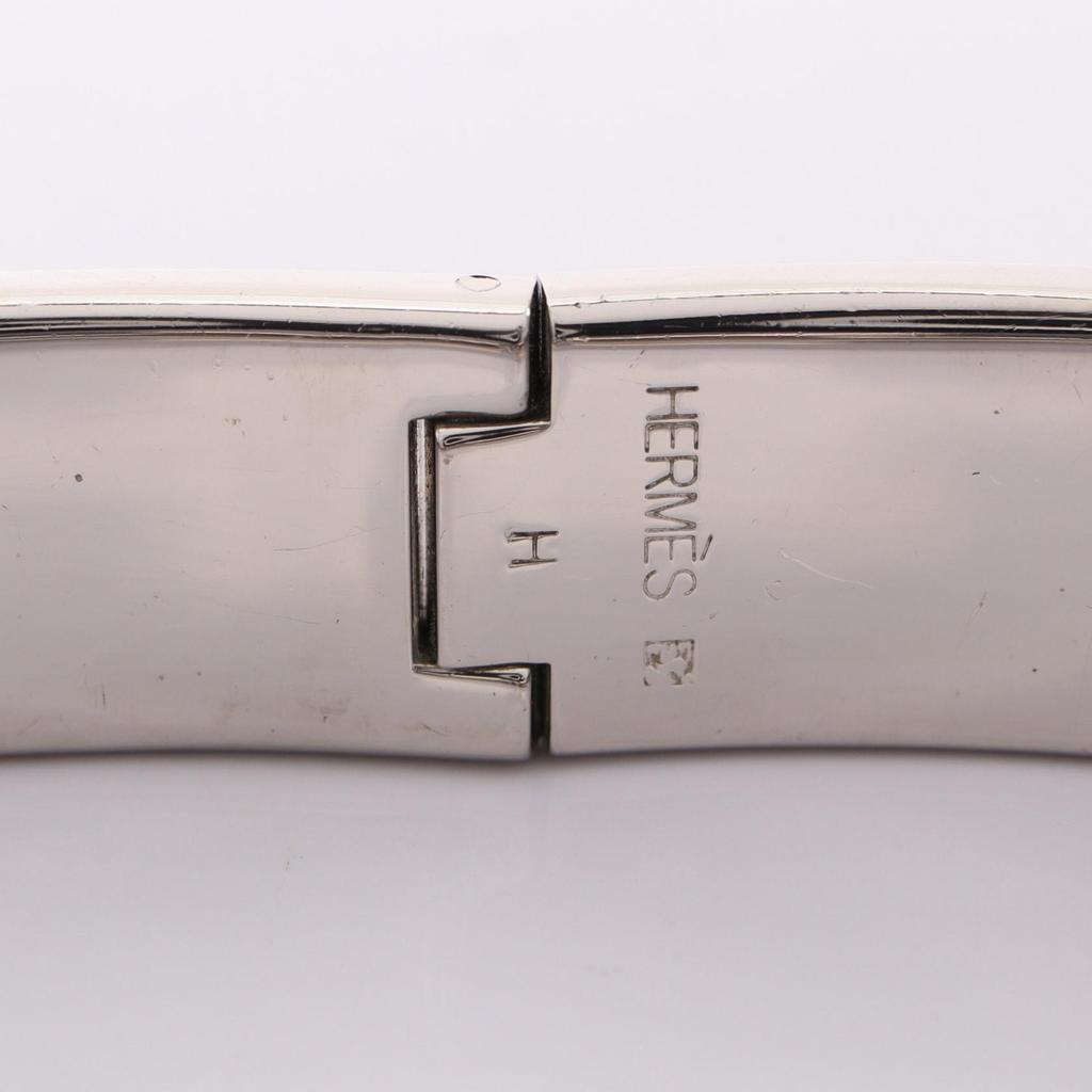 Used HERMES Click H Bangle Stainless Steel enamel Silver Black Used Women