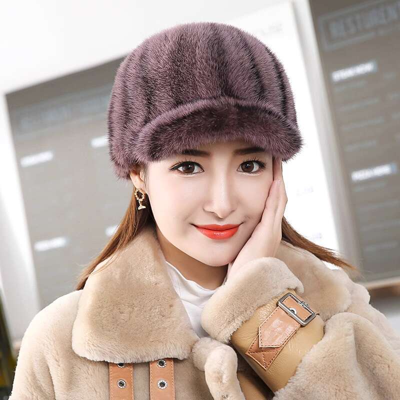 Real Mink Fur Hat Women'S Winter Fashion Baseball Hat Warm Mink Fur Knight Duck Tongue Hat Luxury Keep Warm Russian Lady Caps