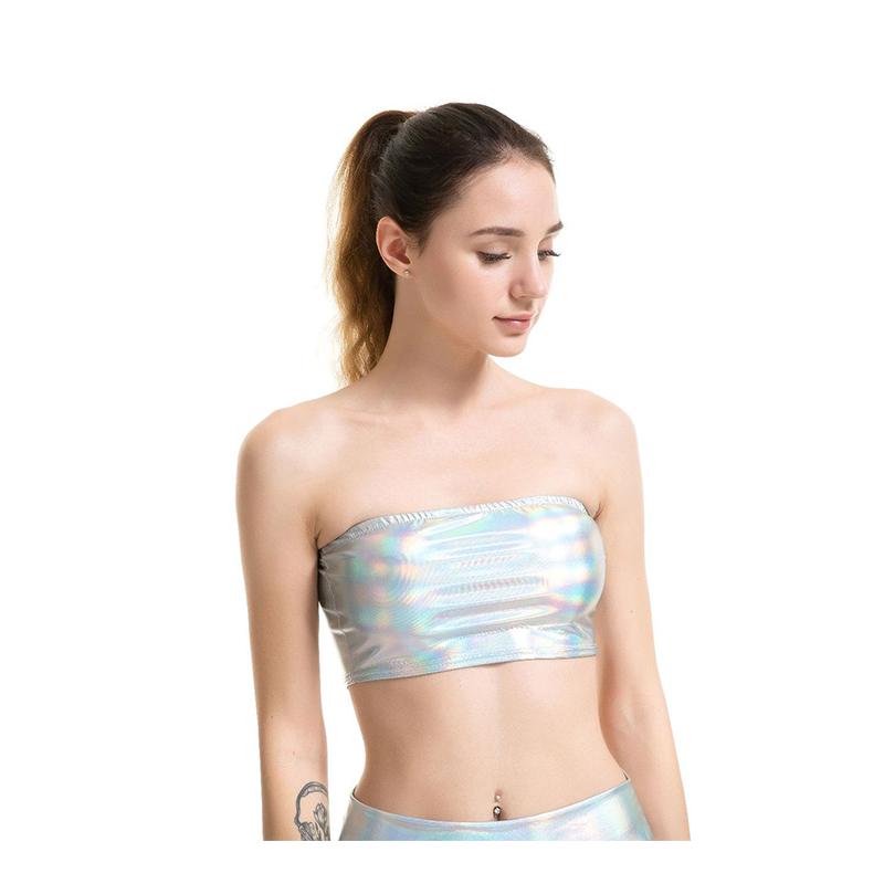

1Pc Polyester Fiber Wetlook Women s Bandeau Bra Crop Top Shiny Boob Tube Vest PU Leather Clubwear L