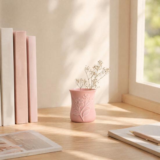 3D Printed Flower Vase, Exquisite Flower Embossed Vase, Decorative Flower Holder, Multi-purpose Pen Holder for Home Tabletop Decoration