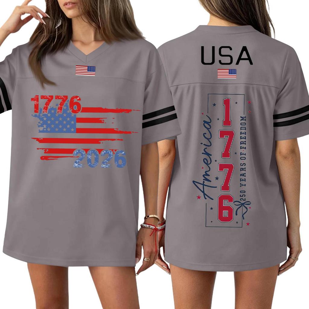 Damen Casual Mode V-Ausschnitt Sport Unabhängigkeitstag Druck Kurzarm Sport T-Shirt Top