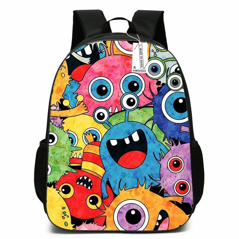 Zaino Scolastico per Bambini Ragazzi Ragazze - Carino Design Mostro Cartone Animato Tessuto Oxford Leggero Spallacci Imbottiti Traspiranti Grado
