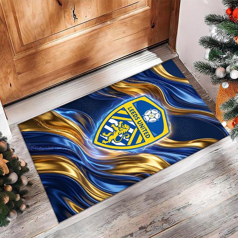 Leeds United Football Print Crystal Velvet Rug, Comfortable Water Absorbent Non Slip Indoor Floor Carpet