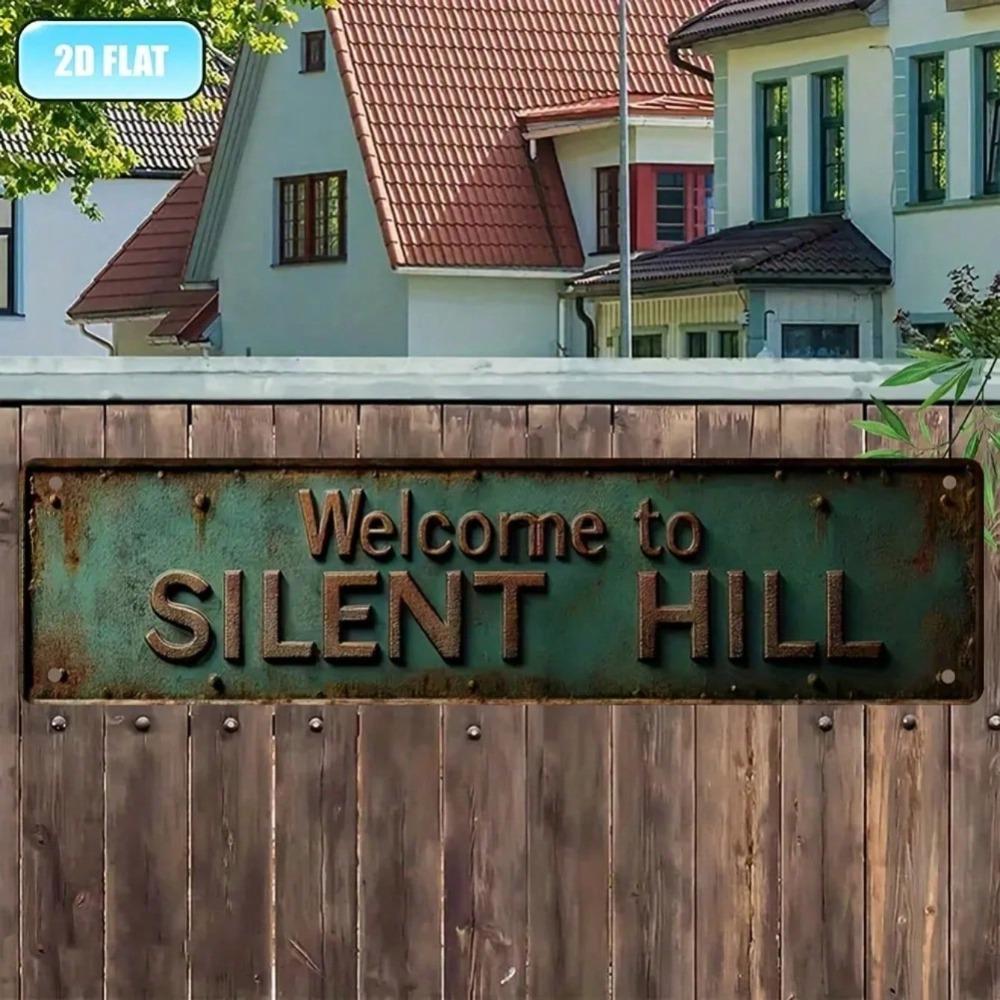 Retro Silent Hill Metallschild Vintage Grünes Aluminium Wanddekor für Bar Garage 20x30 bunt