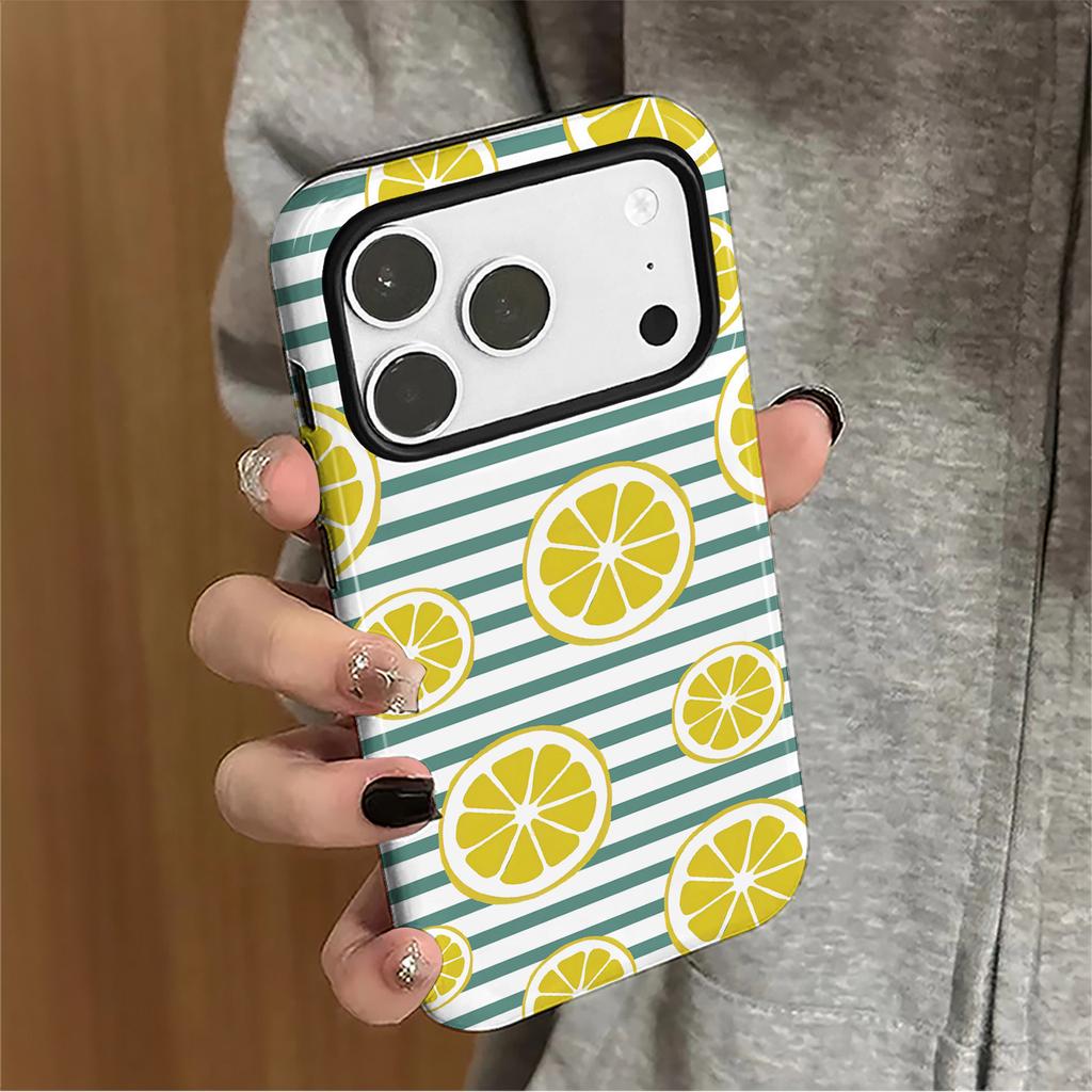 Filin 2-in-1 Personalized Striped Lemon Suitable for Iphone17promax Apple 15PRO/16 Mobile Phone Case