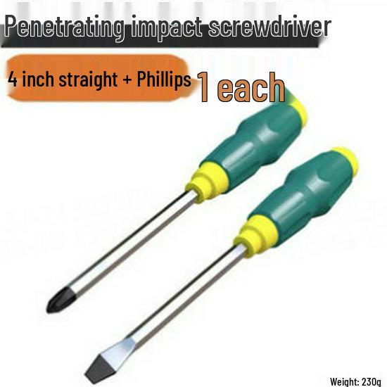 Industrial-Grade Extra Long Magnetic Screwdriver with Hollow, Hammerable Handle - Super Hard Phillips & Slotted Bits