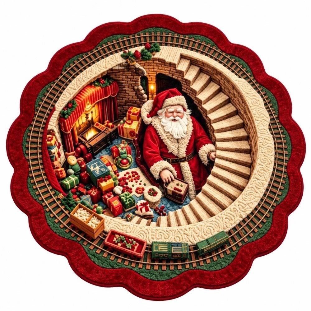 Polyester Christmas Round Rug 2D Flat Optical Delusion Doormat 3D Illusion Carpet  Festival Present