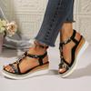 Fashion Sandals for Women Fashion T-Strap Platform Sandals Summer Bohemian Style Sandals Fashion Wedge Sandal Women Leisure Beach Shoes