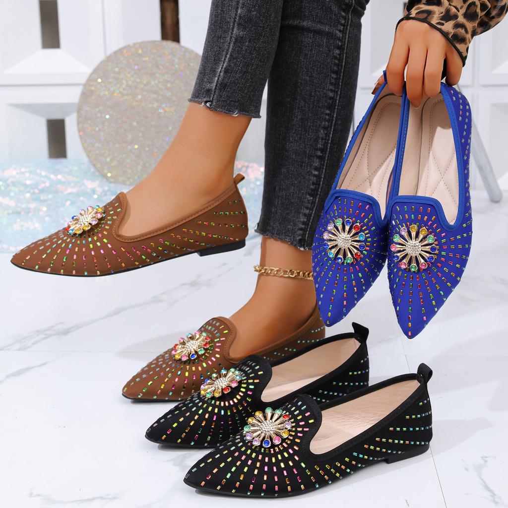 Fashion Women Pointed Toe Flats Shoes Spring Slip on Loafers Plus Size Rhinestone Lightweight Anti-slip Sneakers Women Zapatos De Mujer