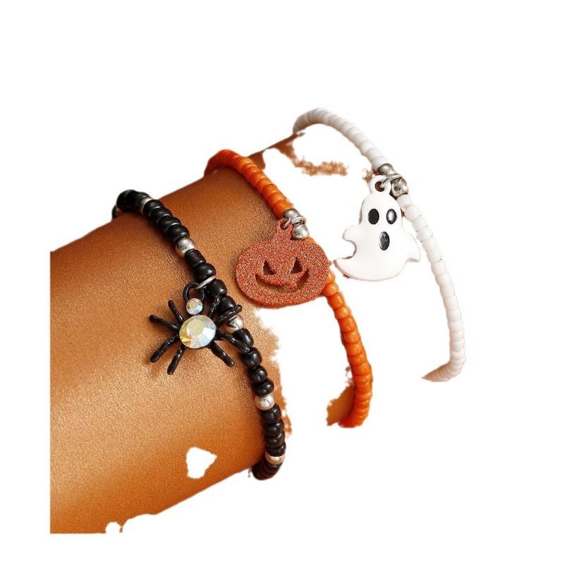 Halloween bracelet combination, dark funny spider ghost pumpkin beaded bracelet combination.
