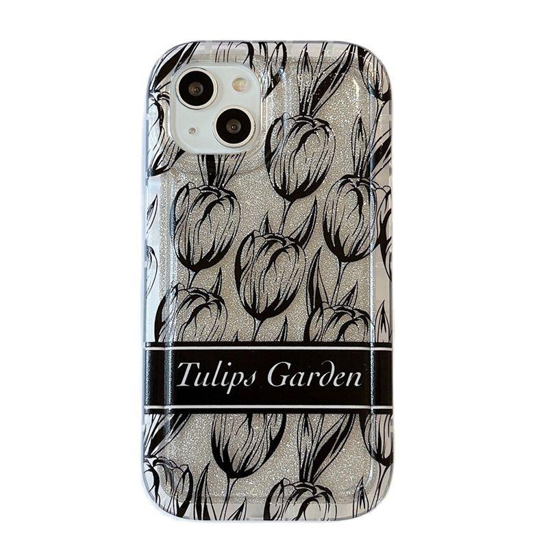 Husă de telefon cu sclipici pentru flori de lalele, linie drăguță coreeană, pentru Iphone 14 13 12 11 Pro Max, elegantă, moale, de protecție florală.