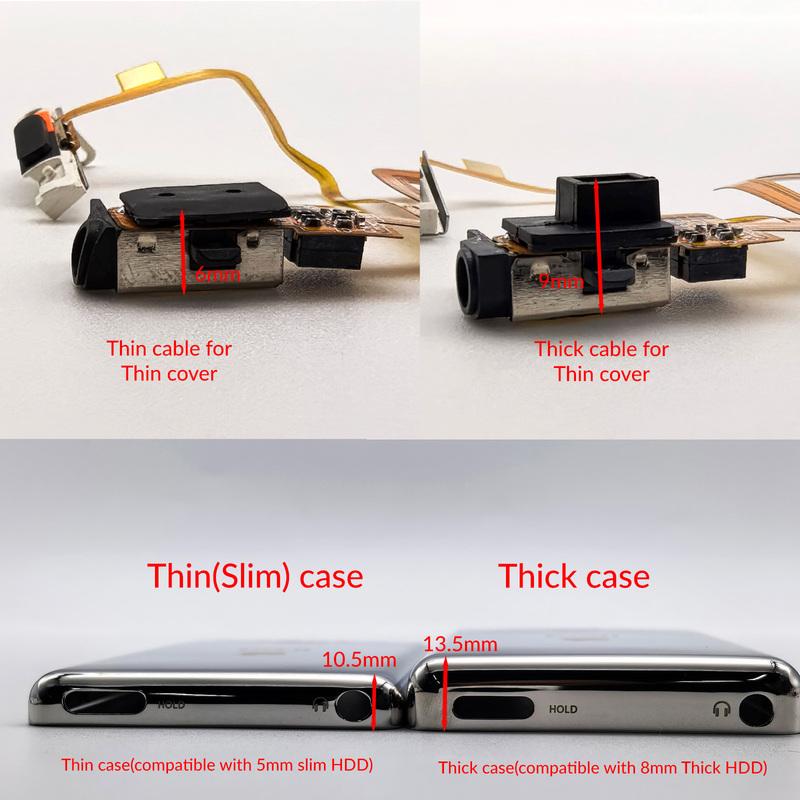 Câble Flexible de Prise Audio pour Casque pour iPod Classic 6ème 7ème Vidéo 5ème 5.5ème 30 Go/60 Go/80 Go/120 Go/160 Go Version Fine/Épaisse