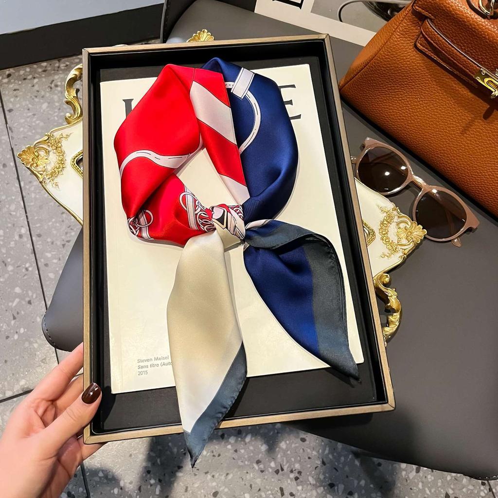 Silk Scarf Women's New Decorative High-end Small Square Scarf Versatile Trend Imitation Silk Scarf Tied Bag Streamer Thin Scarf