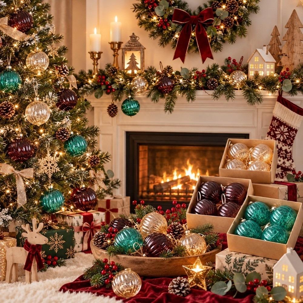 4Pcs Pack Christmas Ball Set PET Material Colorful Hanging Bauble Ball Pendant Holiday Parties