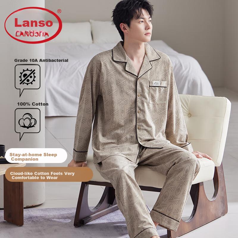 LANGSHA [Pure Cotton 10A Antibacterial Plus Size] Men's Pajamas Spring And Summer Home Wear Set Suitable for Outdoor Wear 2026