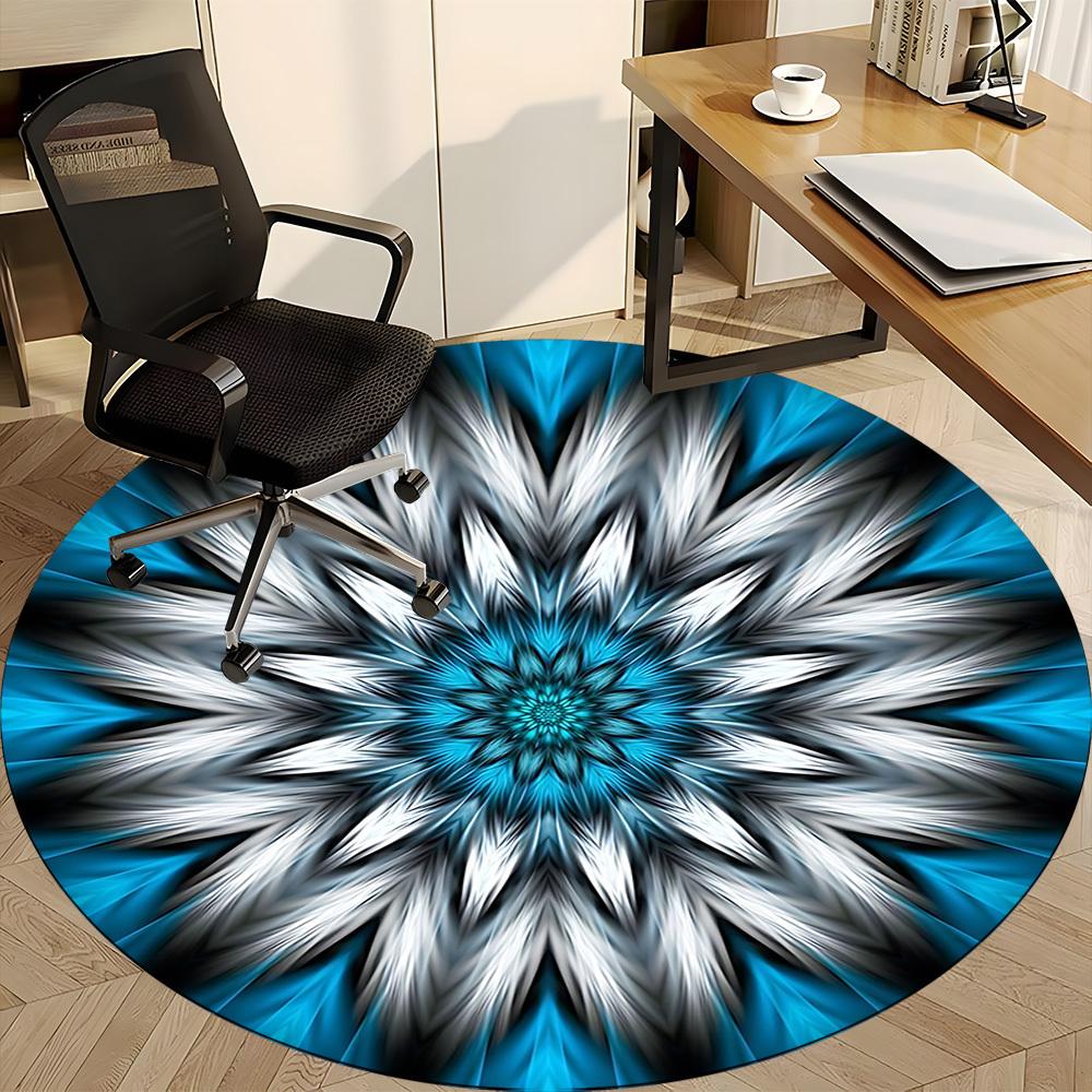 1pc Blue Abstract Mandala Chair Carpet for Office, Round Polyester Mat, Indoor Decor for Office, Washable Non-slip Carpet yy251219033