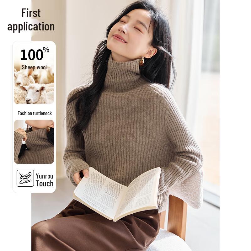 Women s 100% Pure Wool High-Neck Pullover M