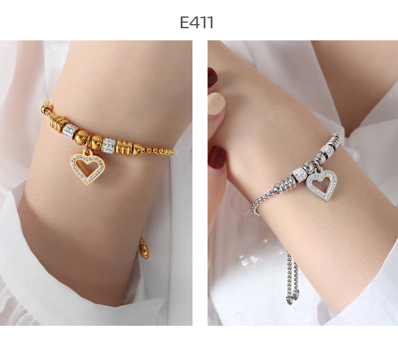 Women's Cute Japanese-Korean Fashion Bracelet: Hollow Heart Pendant, Round Bead, Real Gold Titanium Steel Jewelry