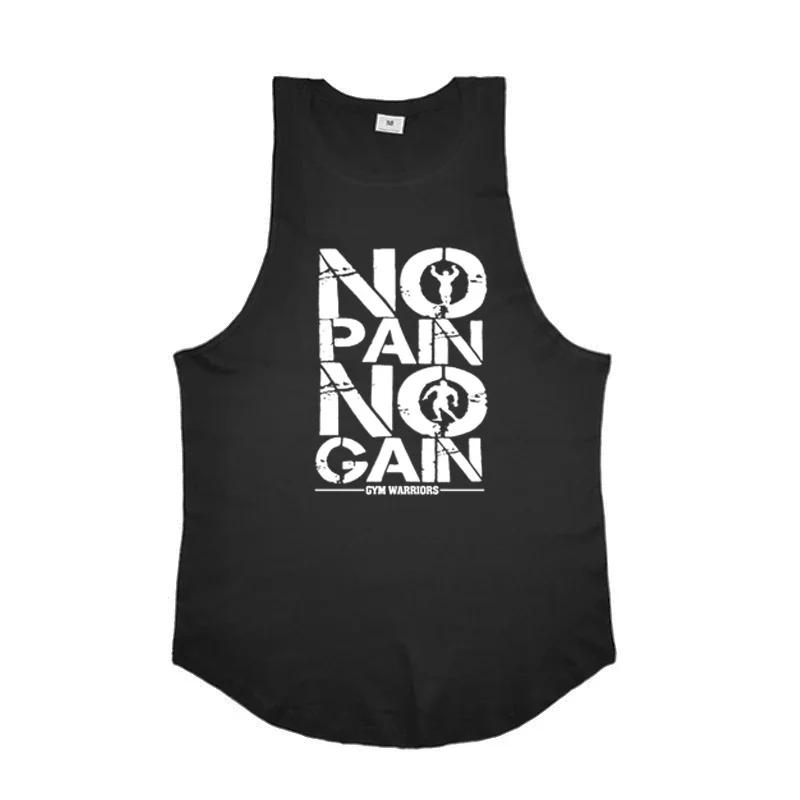 Muscleguys Мышцы Лето Без боли нет достижений Быстросохнущий Бодибилдинг Стрингер Майка Мужская Фитнес Без рукавов Y-образная спина Зал Бег Одежда M чёрный
