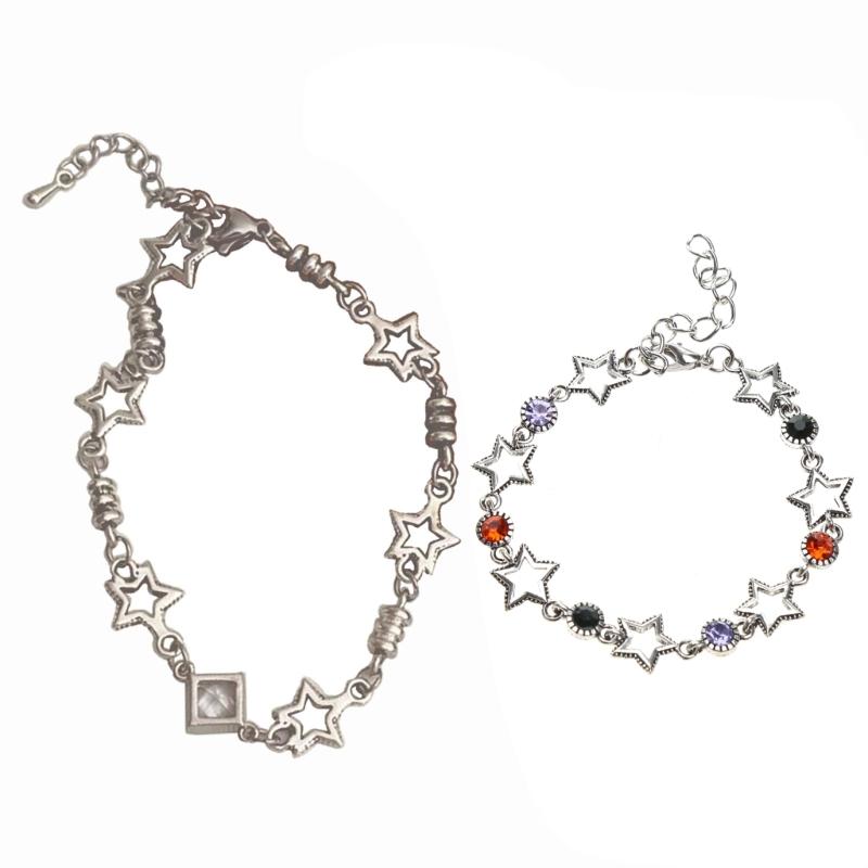 Silver Color Hollow Five-pointed Star Bracelet Zircon Bracelet Female Fashion Grunge Jewelry Adjustable Bracelet
