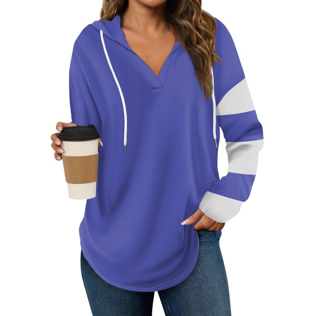 Damenmode Lässig V-Ausschnitt Kordelzug Bedrucktes Langarm-Oberteil