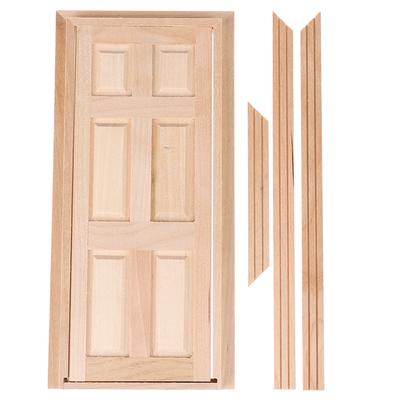 1 Pc 1:12 Dollhouse 6 Grids Wood Door Miniature DIY Interior Building Material