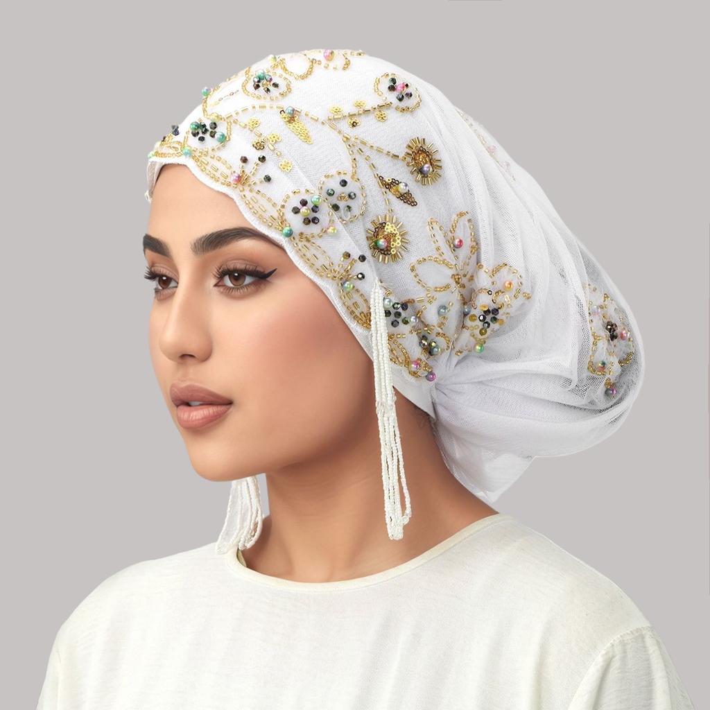 Muslim Rhinetone Lace Inner Cap Elastic Islamic Headwear for Women Prayer Cap Head Cover