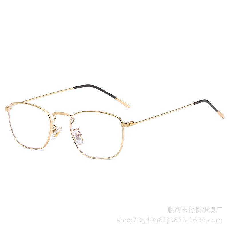 Ultra-light metal glasses frame, square frame, retro glasses frame, unisex, can be equipped with myopia glasses, anti-blue flat glasses