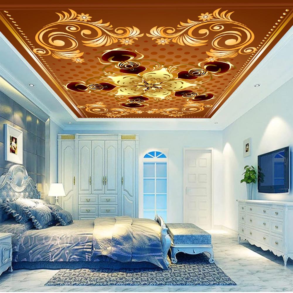 Fototapeta v evropském stylu luxusní 3d zlaté květy strop na pozadí Fototapeta Tapeta do obývacího pokoje ložnice