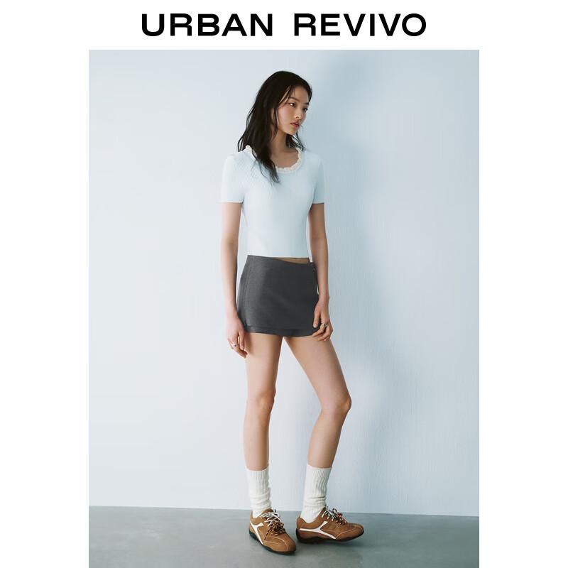 UR Women's Casual Ruffle Trim Short Sleeve Knit Top