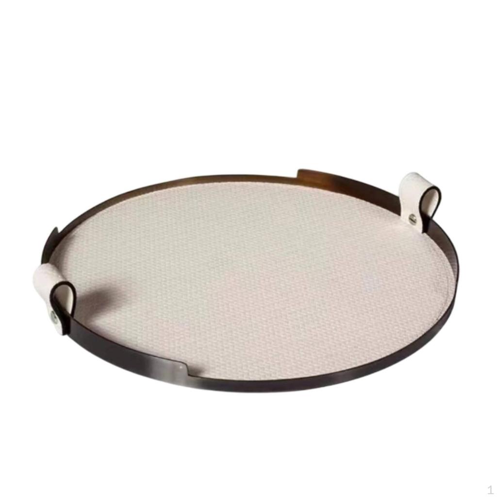 Tray with Handles Contemporary Circular Metal Decorative for Home Stylists, Interior Designers,