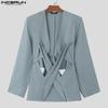 INCERUN Men Collarless Long Sleeve Button Adjustable Front Cross Blazer Coats