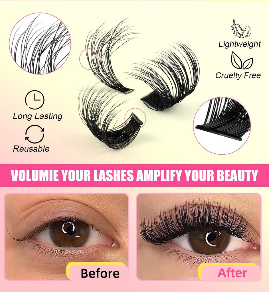 60D-100D 3D False Eyelash Set - DIY Hot Melt Dense Cluster Lashes