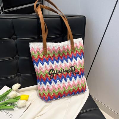 Gewebte Tasche Damen Neu Strandurlaub Schulter-Handtasche Große Kapazität Tote Bag Pendler Strohtasche