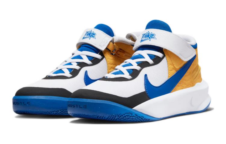 Nike Team Hustle D 10 Flyease Breathable Support Mid top Children's Basketball Shoes White Blue DZ2760-141