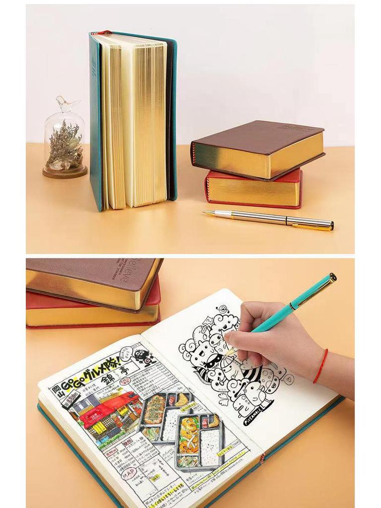 Europäisches Leder Skizzenbuch: Journal im Retro-Stil mit dicken Seiten und Stanzdesign