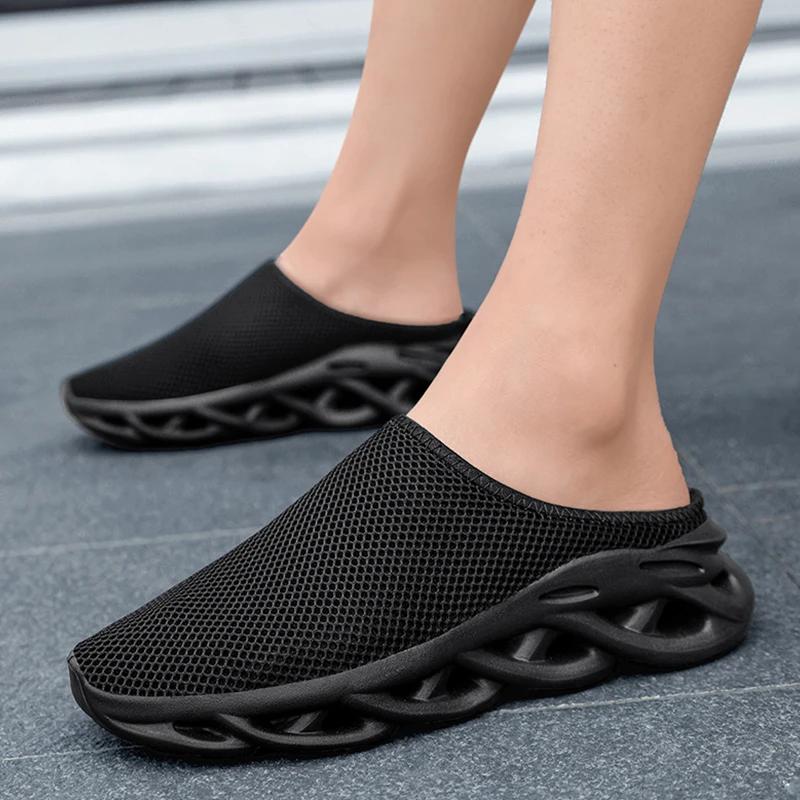 Fashion Lightweight Men's Breathable Half Slippers Comfortable Summer Flat Casual Walking Sneaker Soft Sole Outdoor Zapatillas Hombre