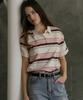 Nounbeleo Bold Stripe Roll-Up Label Half Collar T-Shirt_Pink