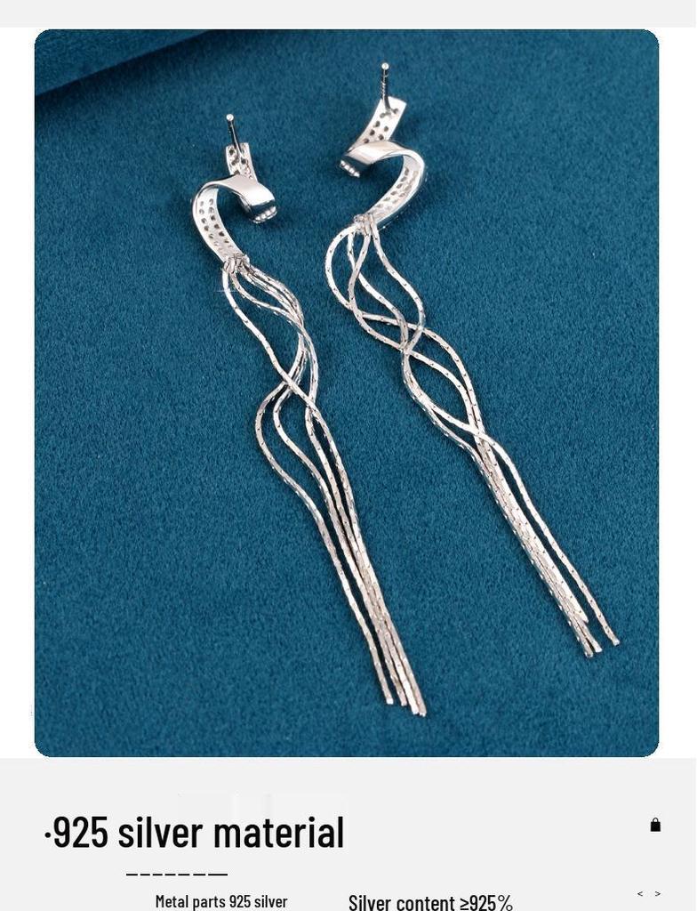 S925 Sterling Silver Long Tassel Earrings for Women - New 2025 Trend, Elegant & Luxurious Design.