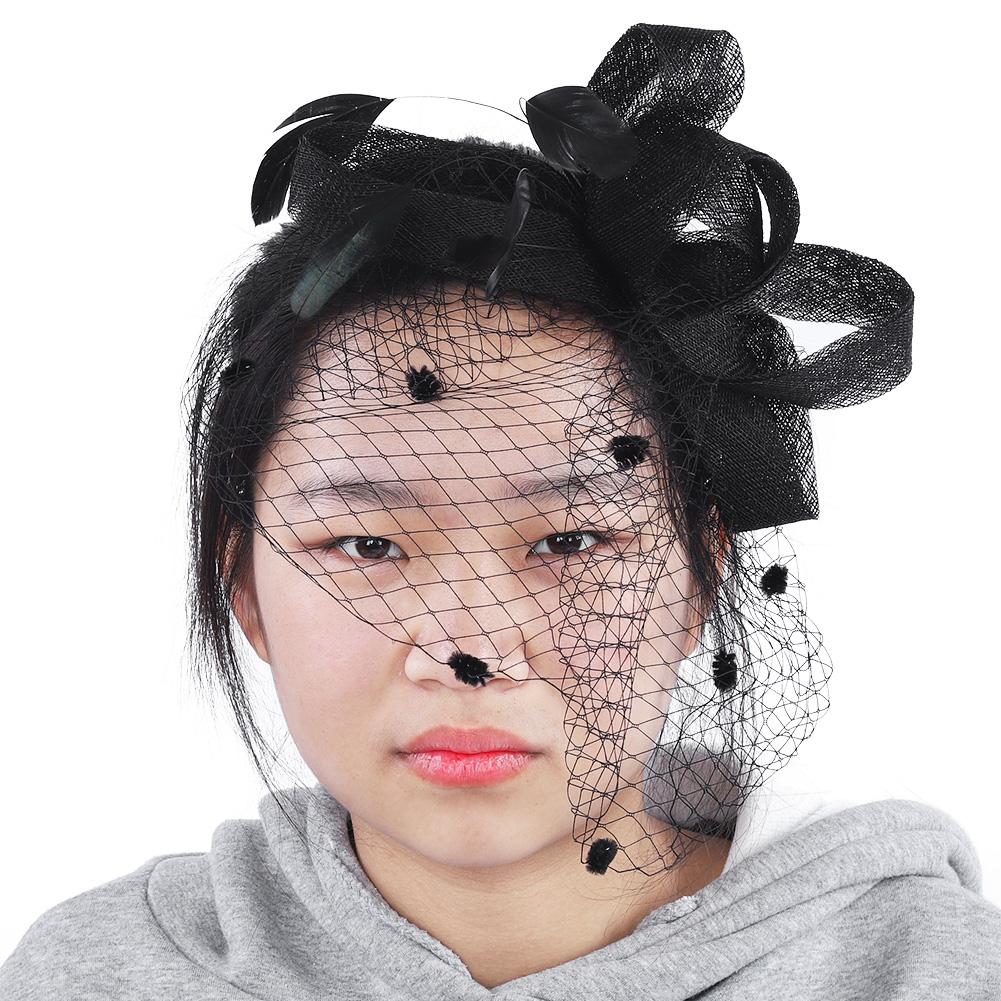 Wedding Women Net Mesh Bridal Face Veil Hats Brides Fascinator Headwear Hair Accessory(Black)