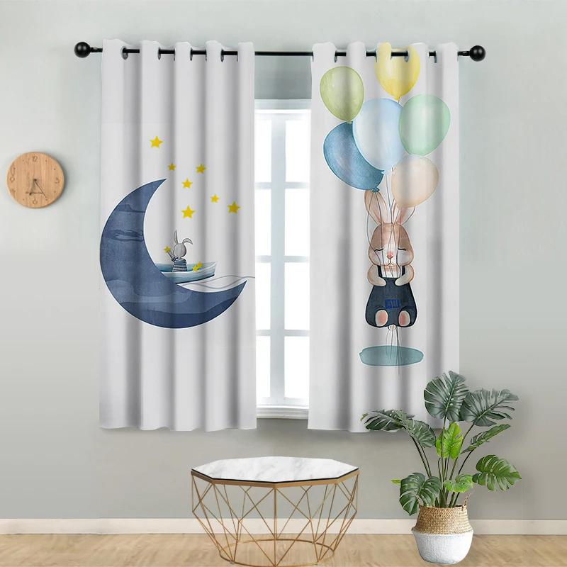 High Shading Curtain Nordic Simple Cute Cartoon Rabbit Stars Moon Children's Room Girl Bedroom Window Blackout Drape Sunshade