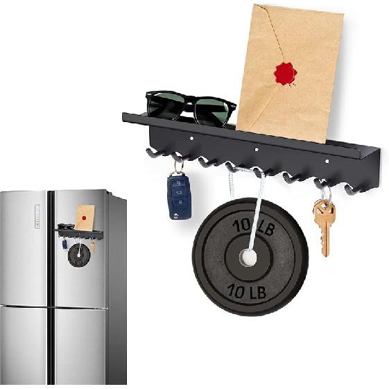 Key Holder Wall Mount, Magnetic Key Hooks and Mail Organizer Tray with 8 Hooks, Adhesive Key Rack Hanger for Entryway, Refrigerator, Black чёрный