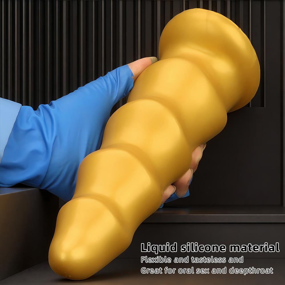 Énorme Plug Anal en Silicone Doré Godemichet Fileté Réaliste Grosse Bite Jouet Sexuel pour Hommes Fisting