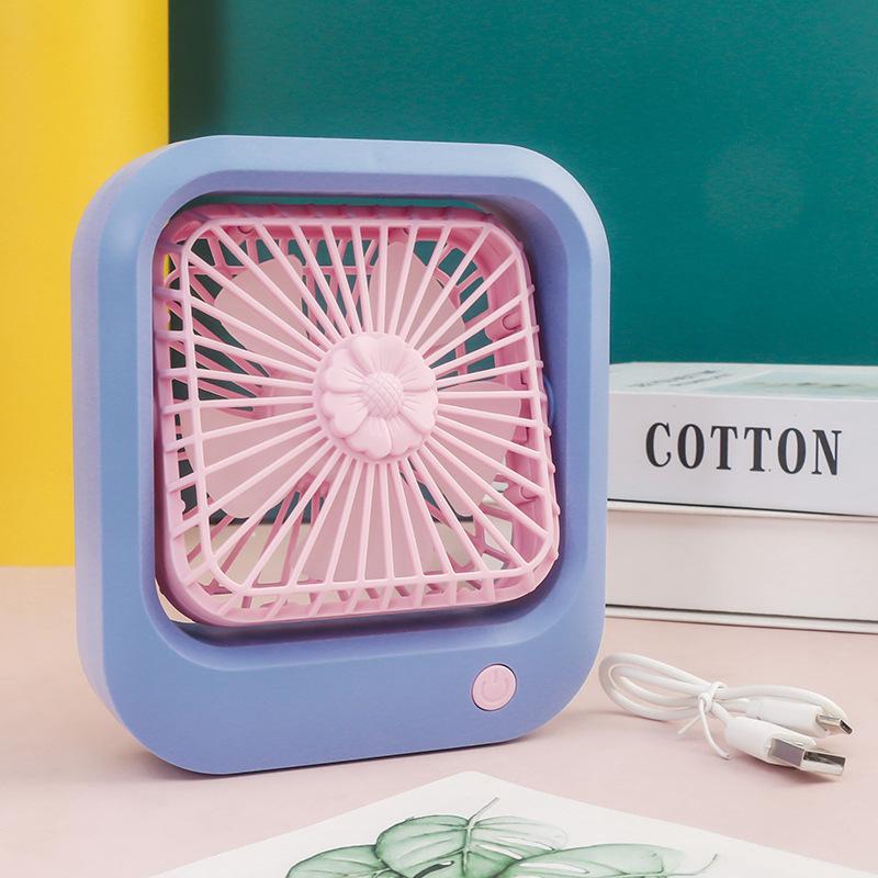 Quadratischer Niedlicher Mini Tragbarer USB-Lade-Schreibtischventilator Sommer Kühlventilator Kühler 2 Windgeschwindigkeiten Einstellbar