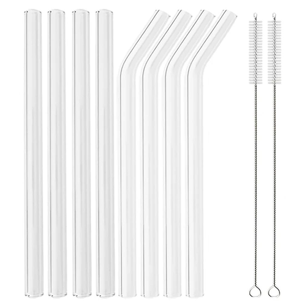 

8 шт. многоразовых стеклянных трубочек для коктейлей из боросиликатного стекла, 12 мм, здоровая, экологически чистая, прозрачная щетка для питья
