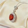 925 Sterling Silver Garnet Red Oval Zircon Pendant Necklace Birthday Party Anniversary Gift