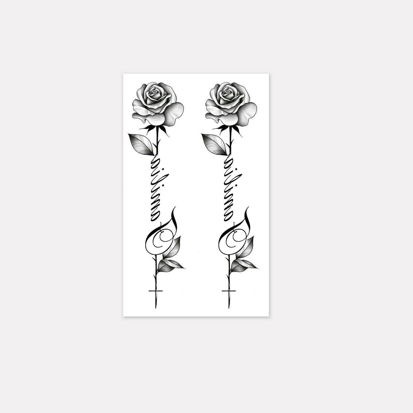 

Realistic Rose + Name Tattoo Sticker, Waterproof And Long-Lasting, Girls Big Arm Personalized Tattoo 9*15
